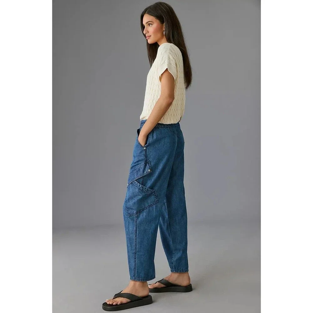 Anthropologie Pilcro Utility Curve Mid-Rise Cargo Jeans Pants Blue M-28 285578